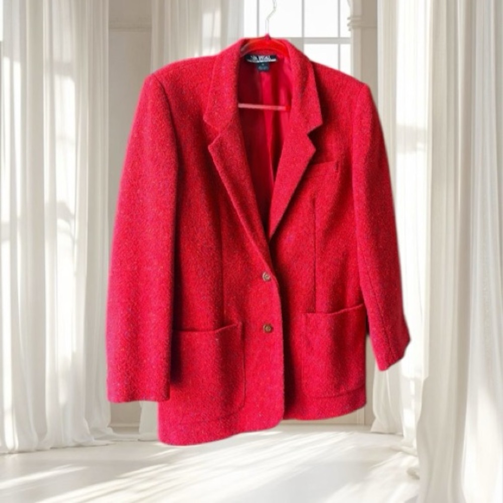 VTG SK Wear Red Marbled Multicolor Wool
Blend Blazer Size 10